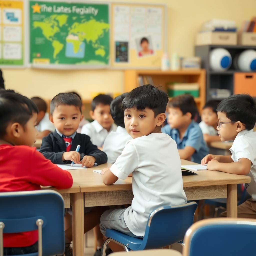 Children in a classroom participating in educational activities