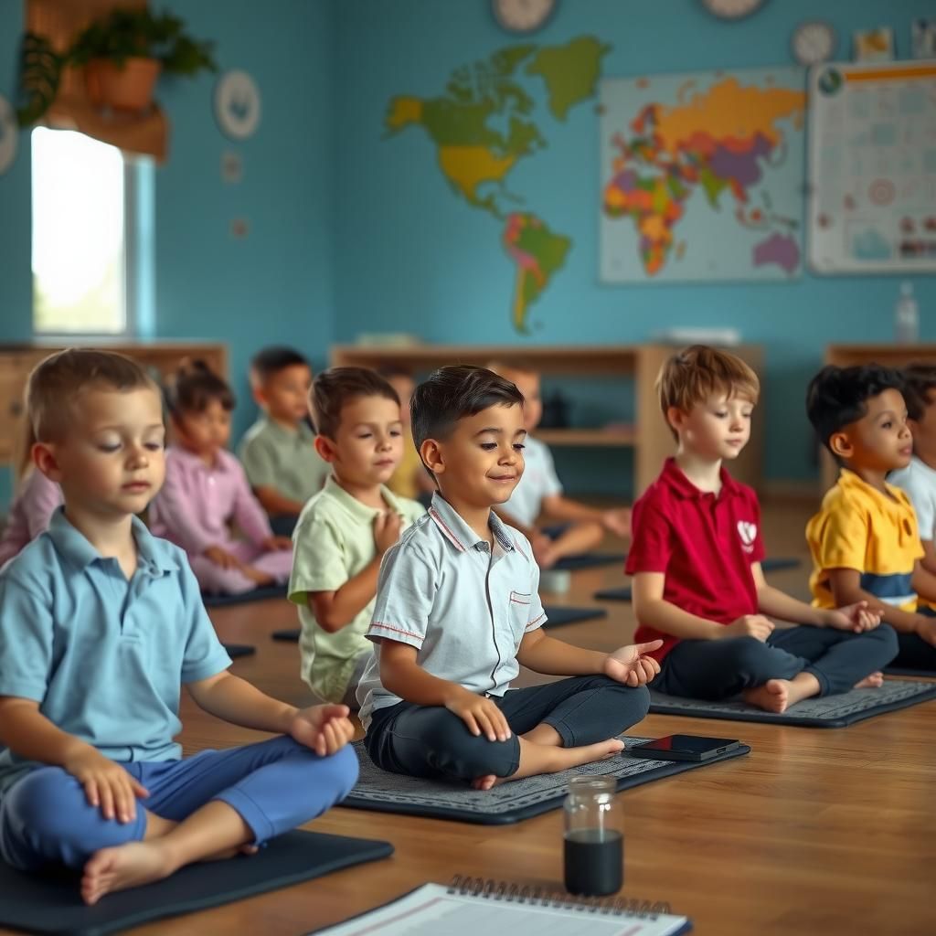 Children meditating in a class